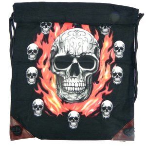 NWT Skull & Flames Black Canvas Tote Bag